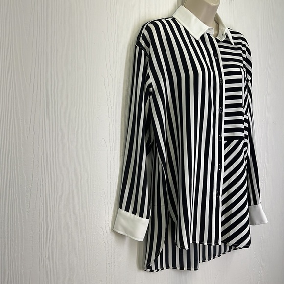 Karl Lagerfeld - Paris Stripes Hi Low Oversized Button Down Blouse Size Small - Picture 5 of 13